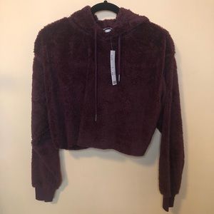 NWT Urban Outfitters Cropped Fuzzy Maroon Hoodie